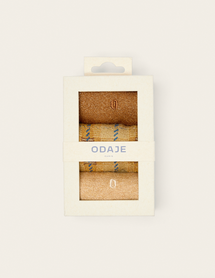 Pack de 3 Chaussettes - Fantaisie tartan et paillettes doré: Taille unique