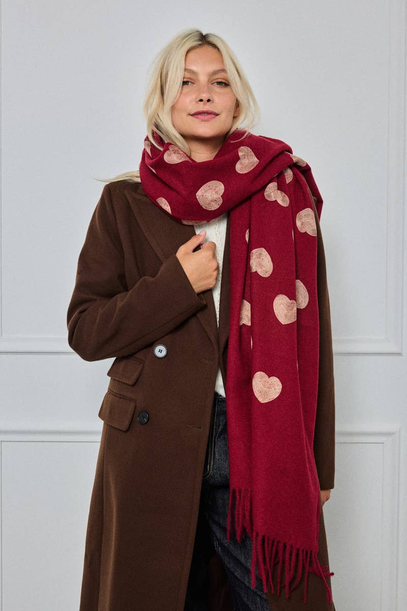 Écharpe en laine motif cœur Bordeau