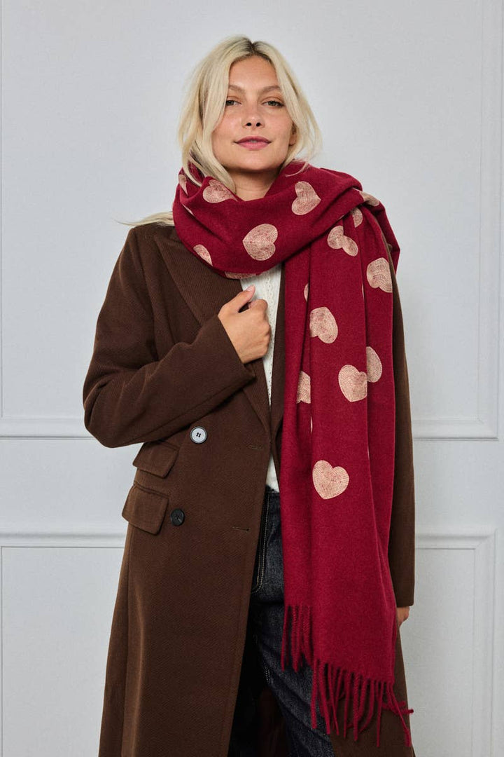 Écharpe en laine motif cœur Bordeau