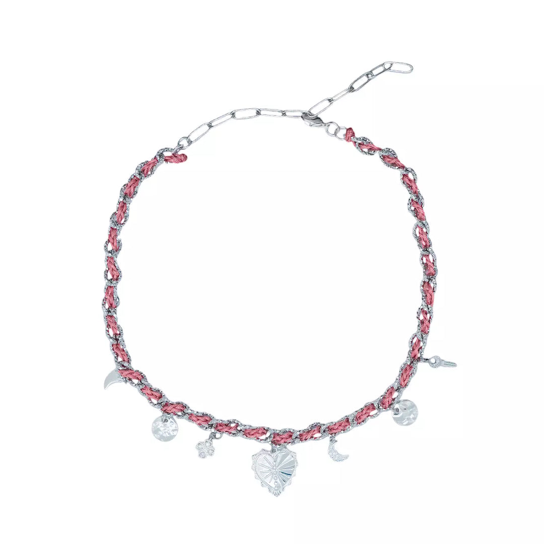 Collier byzance argent - Rose poudré