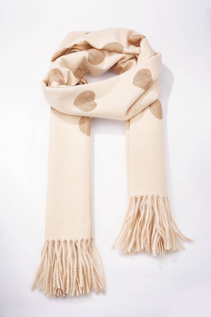 Écharpe en laine motif cœur Beige