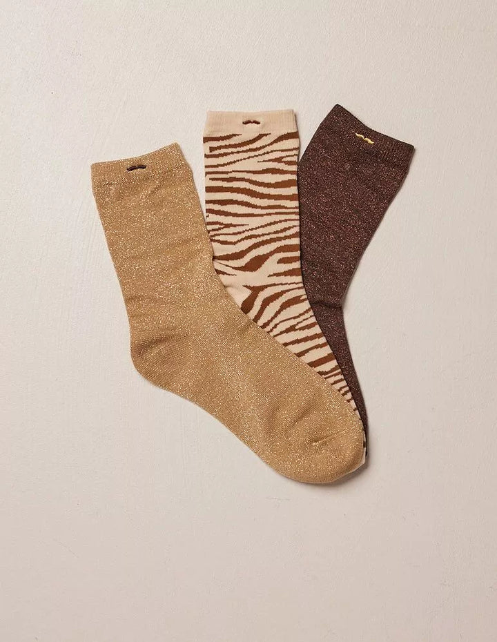 Coffret chaussettes Femme - Paillettes et zèbre marron