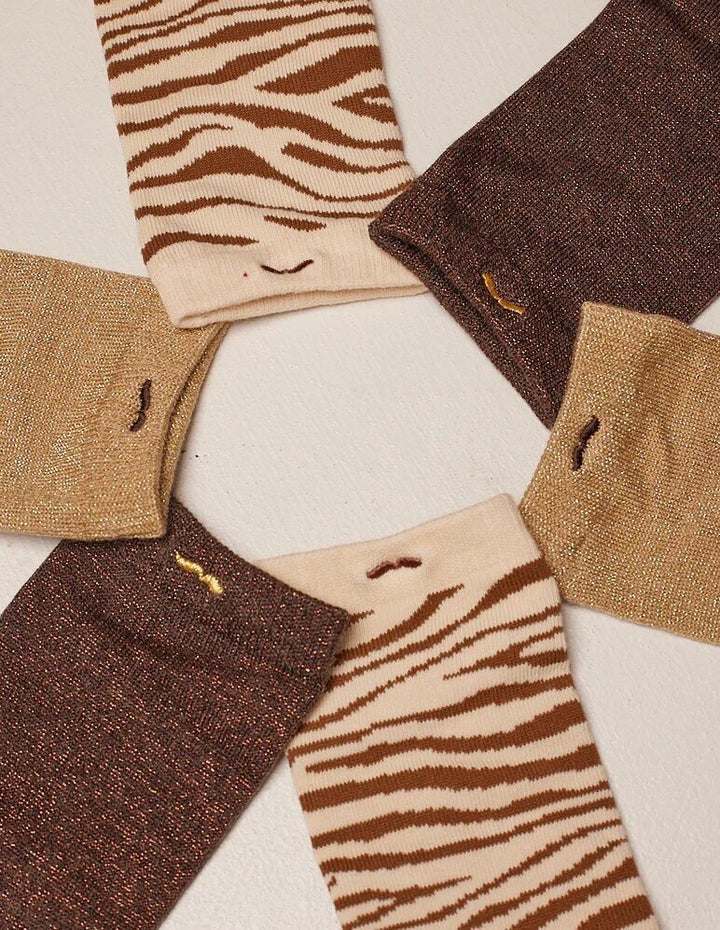 Coffret chaussettes Femme - Paillettes et zèbre marron