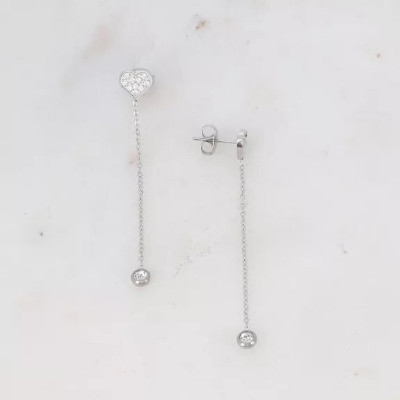 Boucles pendantes Cora argent - coeur serti d'oxydes de zirconium