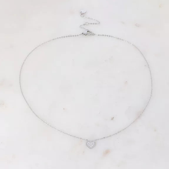 Collier Lira argenté - coeur serti d'oxydes de zirconium