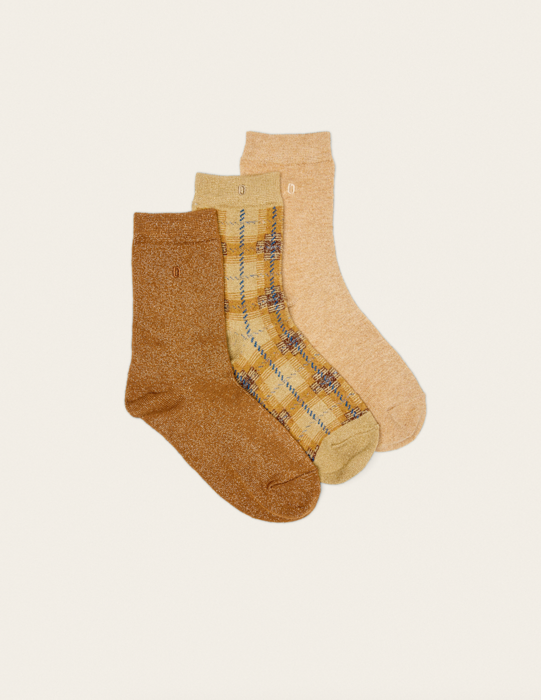 Pack de 3 Chaussettes - Fantaisie tartan et paillettes doré: Taille unique