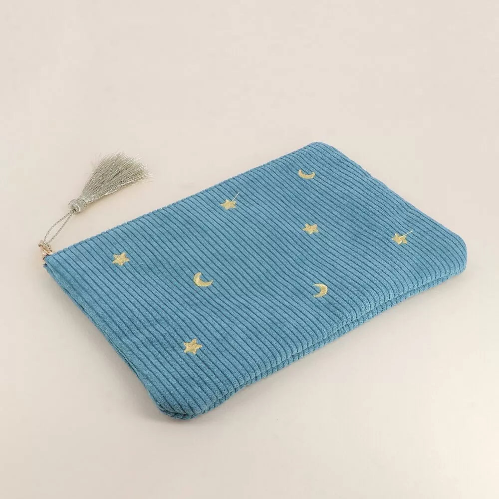 Trousse étoiles et lunes velours - Denim