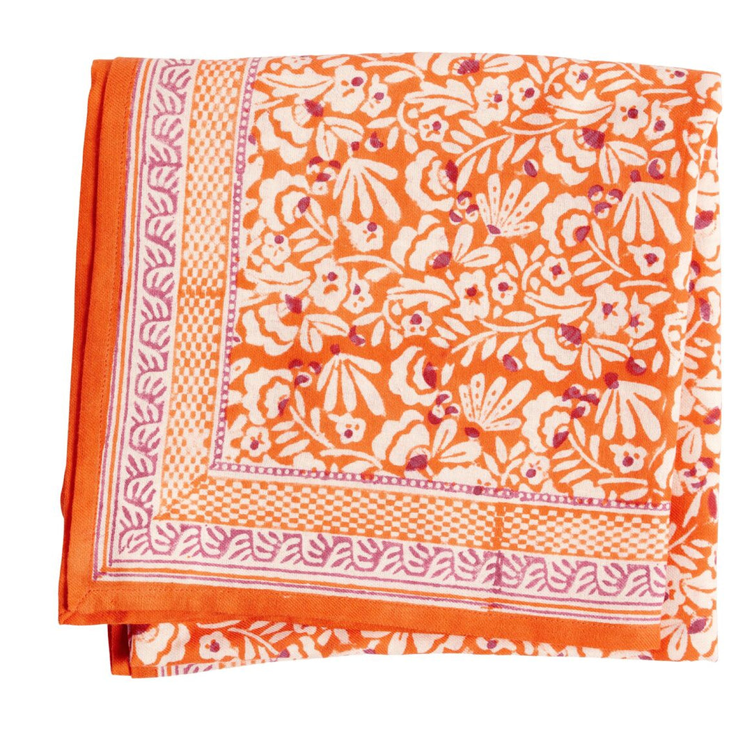 Foulard imprimé "Fleurs Indiennes" Iris clémentine