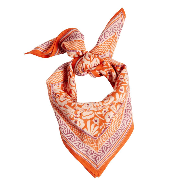 Foulard imprimé "Fleurs Indiennes" Iris clémentine