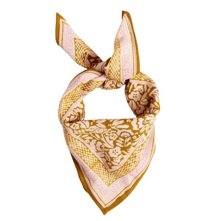 Foulard imprimé "Fleurs Indiennes" Iris olive