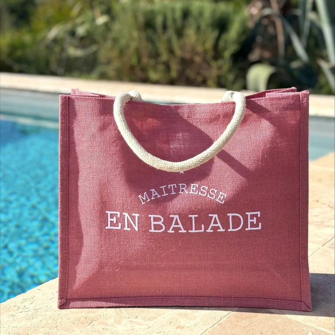 Sac Cabas en jute rose - Maîtresse en Balade