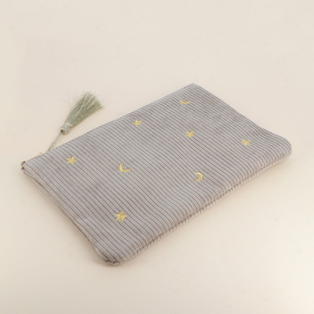 Trousse étoiles et lunes velours - Gris