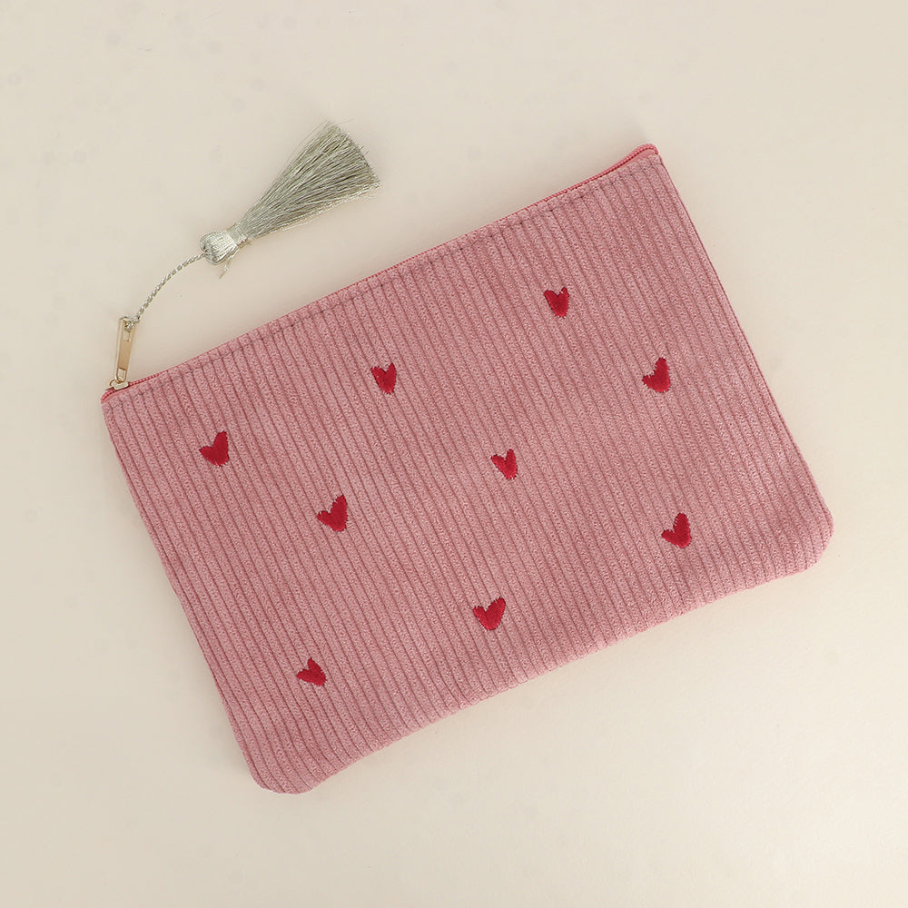 Trousse petits coeurs velours cotelé - blush