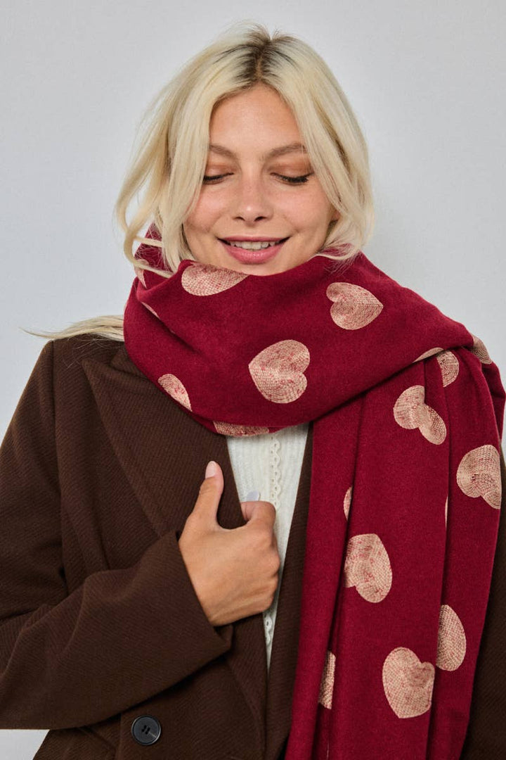 Écharpe en laine motif cœur Bordeau