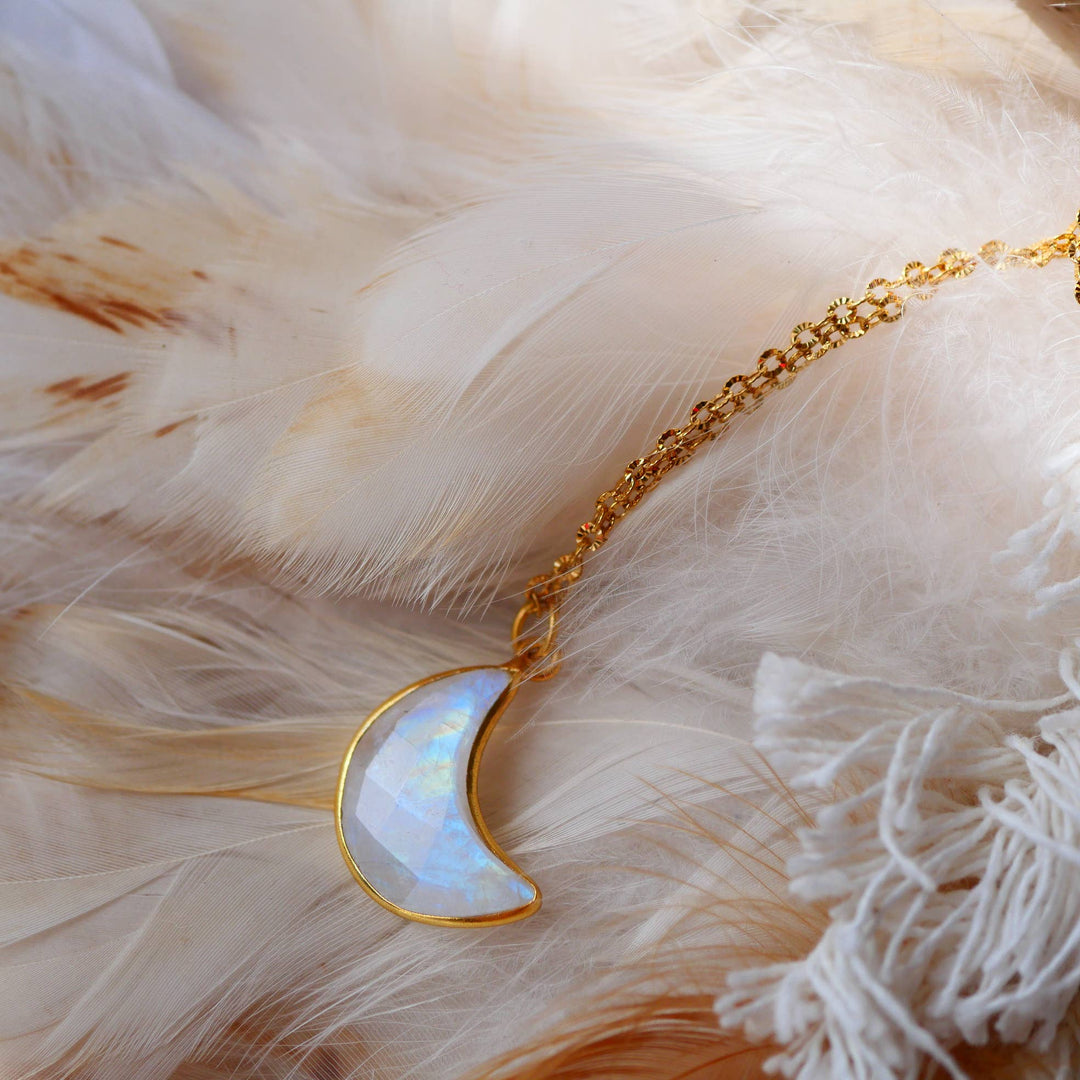 Collier - Lune Tandava Pierre de Lune Arc-en-ciel