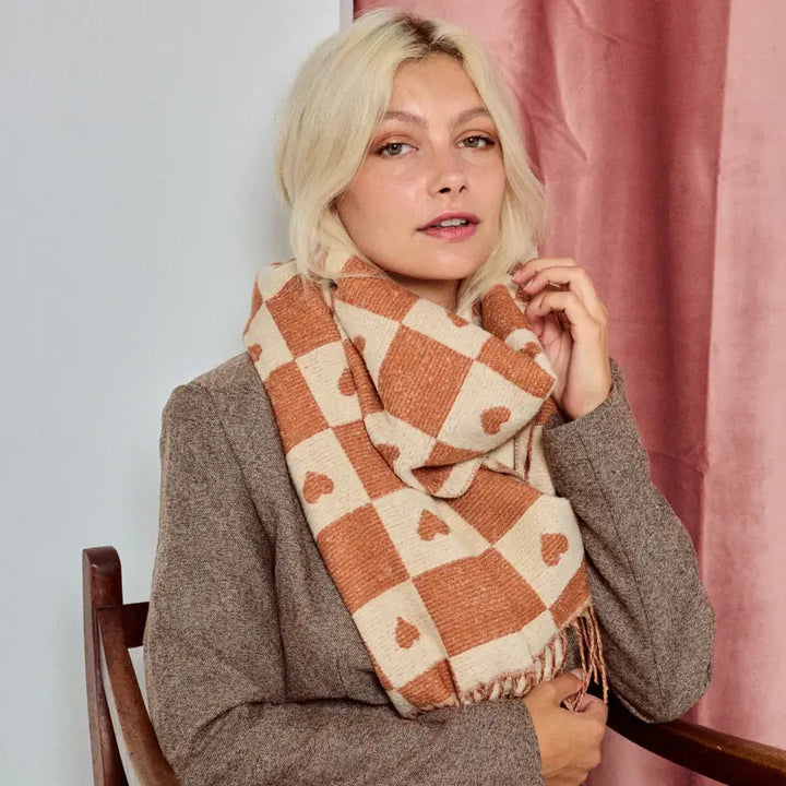 Écharpe - Damier et cœur