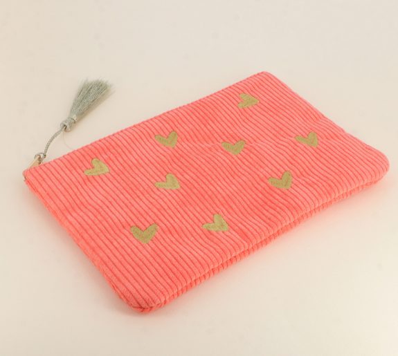 Trousse  Coeurs - velours côtelé