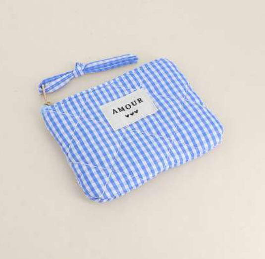 Porte monnaie "Amour" - Bleu vichy