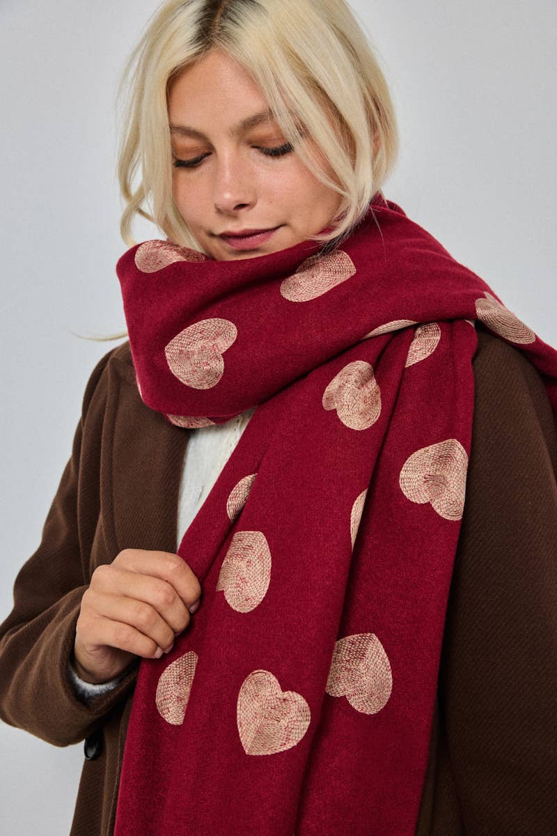 Écharpe en laine motif cœur Bordeau