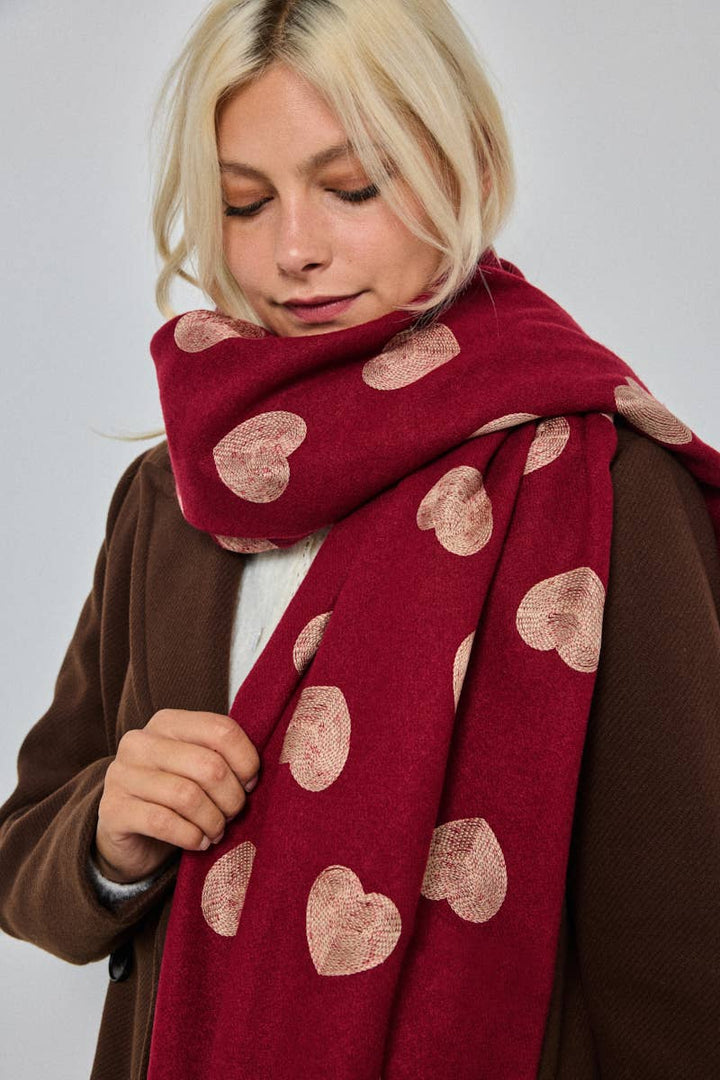 Écharpe en laine motif cœur Bordeau