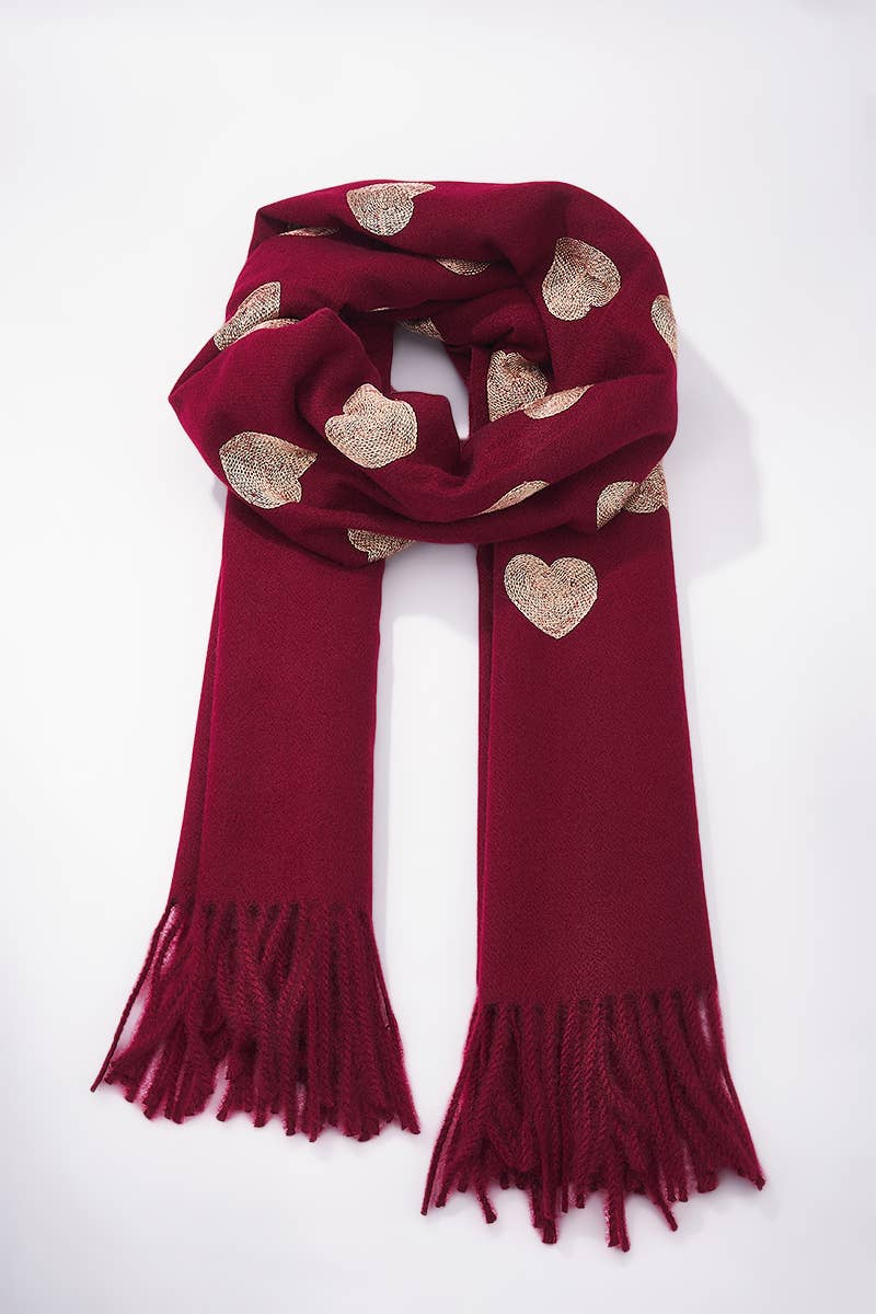 Écharpe en laine motif cœur Bordeau