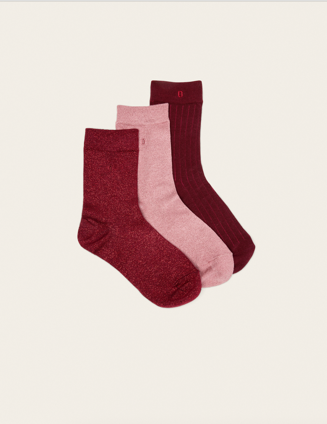 Pack de 3 Chaussettes - paillettes rouge bordeaux rose: Taille unique