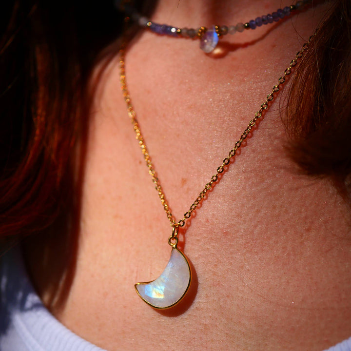 Collier - Lune Tandava Pierre de Lune Arc-en-ciel