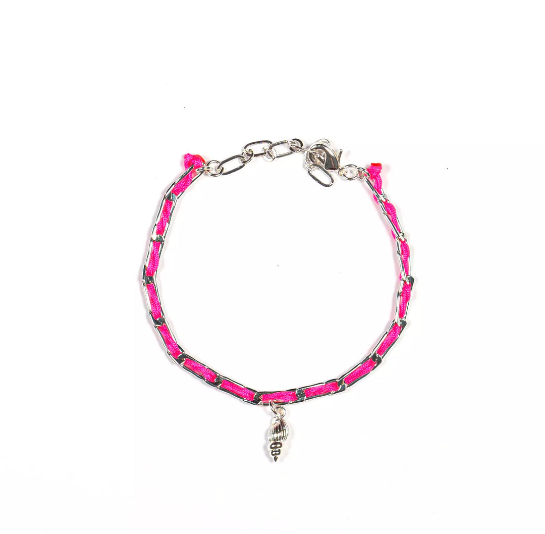 Bracelet Baptême Argent - Rose fluo