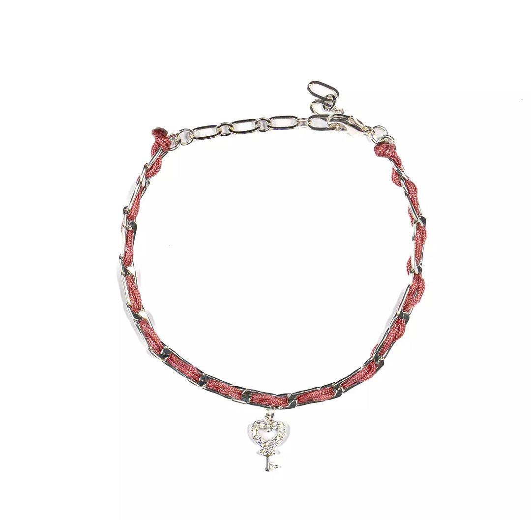 Bracelet Baptême Argent - Rose poudrée