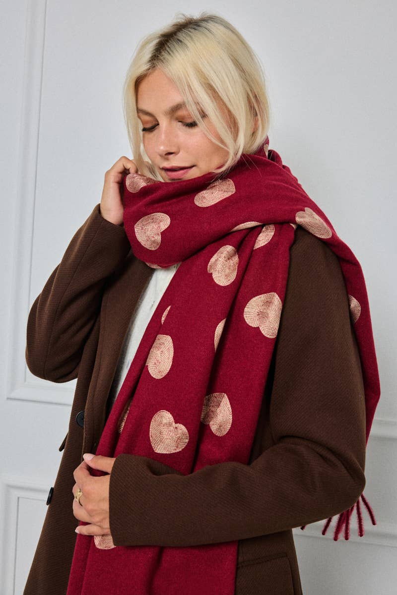 Écharpe en laine motif cœur Bordeau