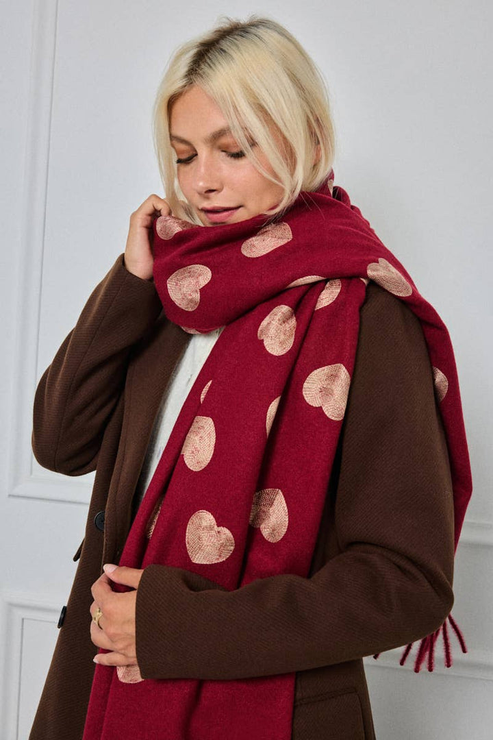 Écharpe en laine motif cœur Bordeau