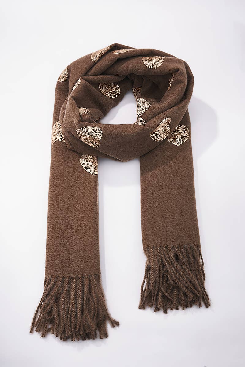 Écharpe en laine motif cœur Marron