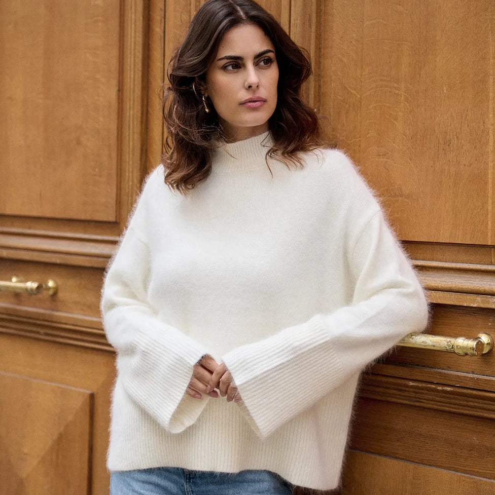 Pull Arthur en angora col montant Ecru