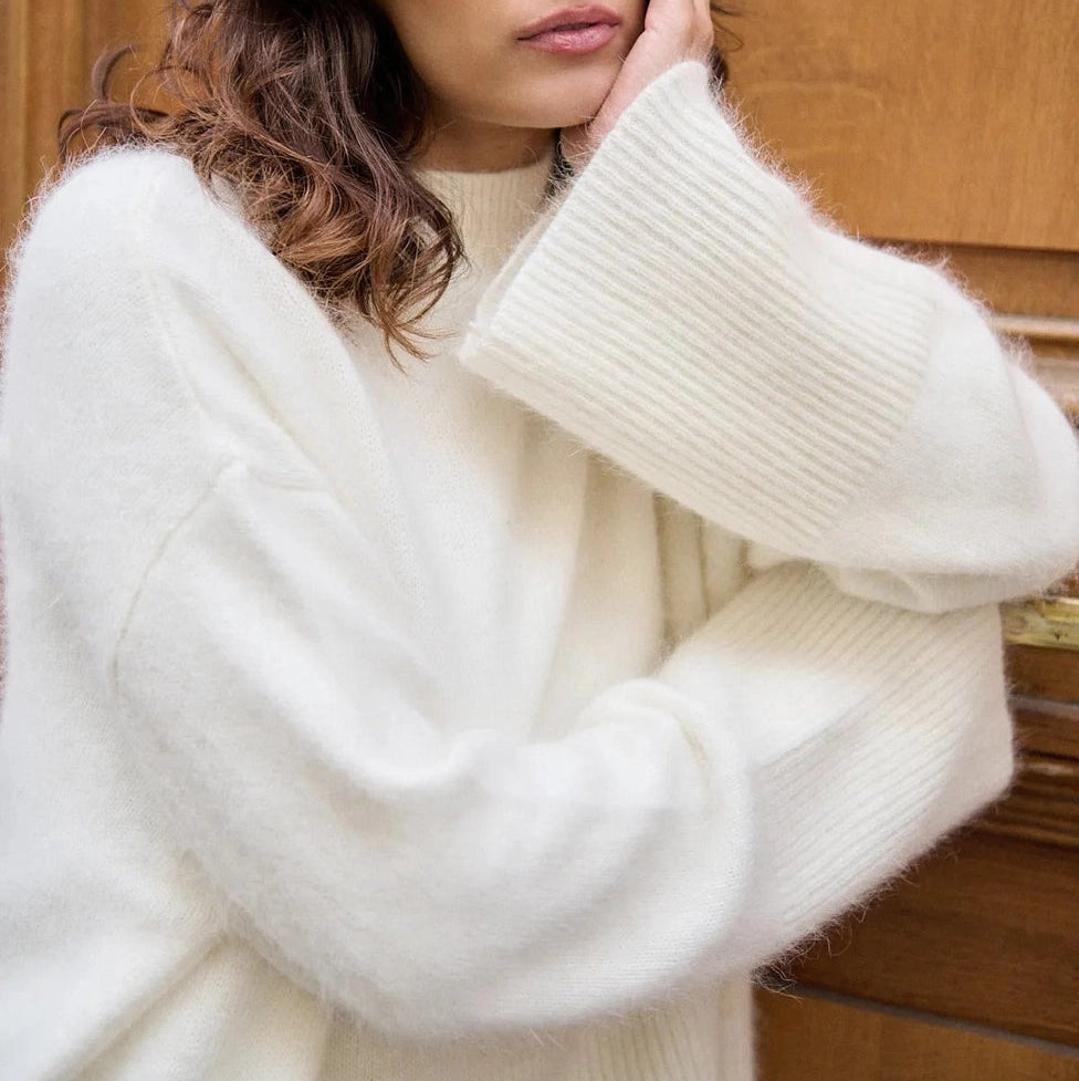 Pull Arthur en angora col montant Ecru