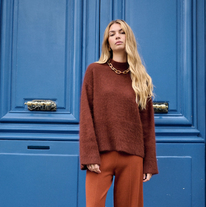 Pull Arthur en angora col montant Moka